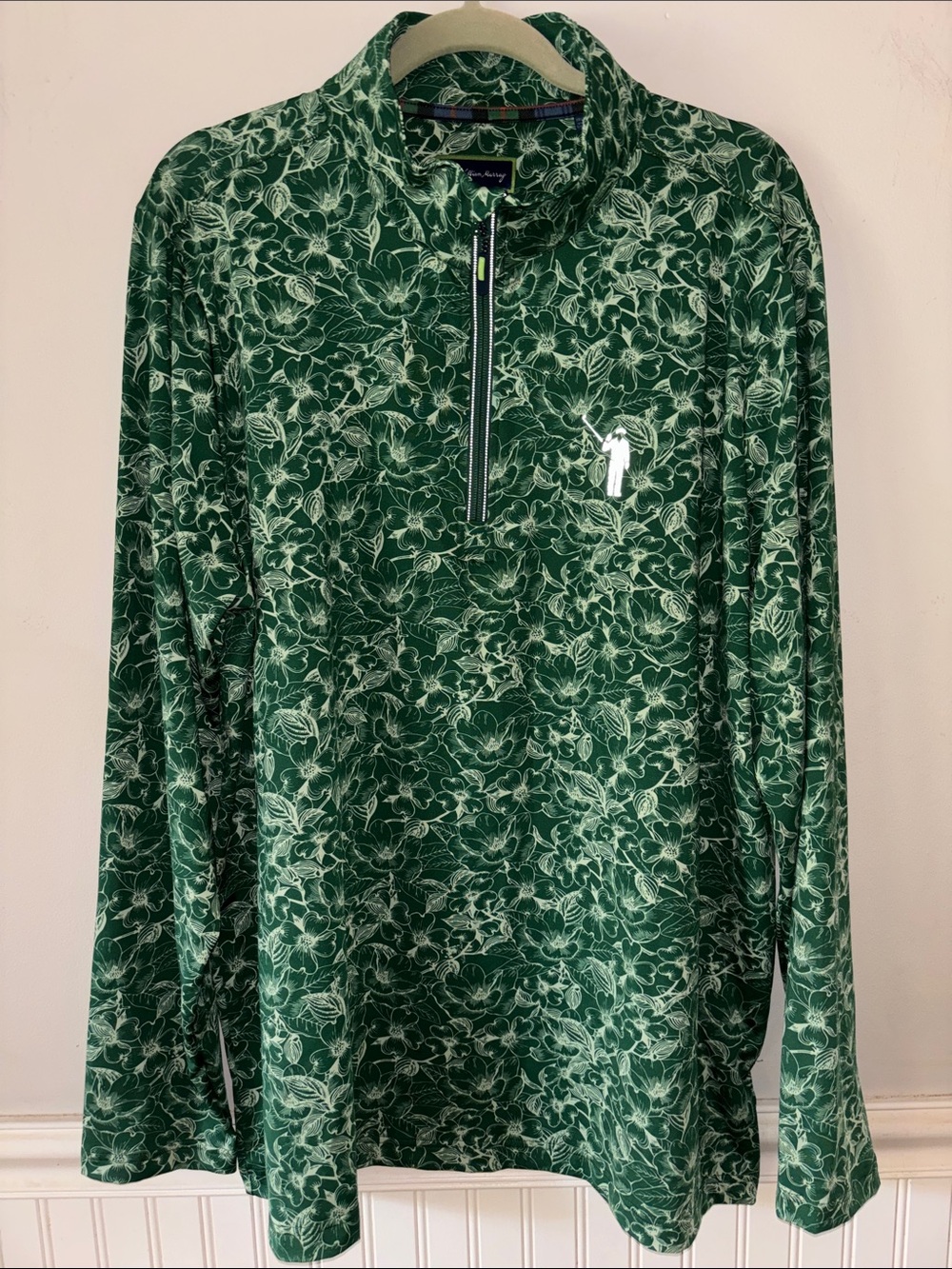 William Murray Chip Shot Quarter Zip Pullover Golf Green Floral Print XXL